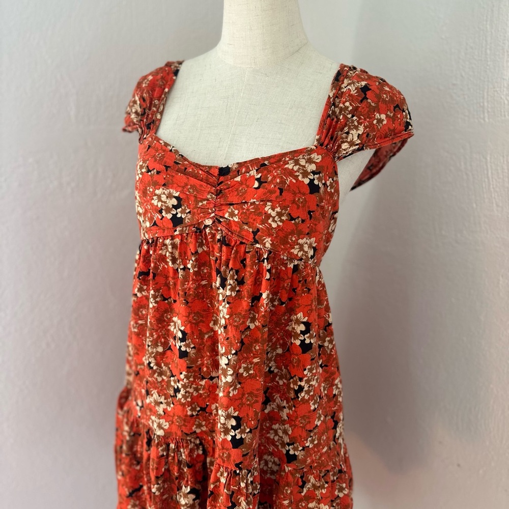 Free People Orange Floral Cap Sleeve Dress